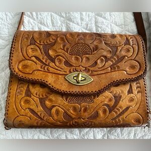 VINTAGE Clifton’s Hand Tooled Leather Satchel/ Crossbody Bag